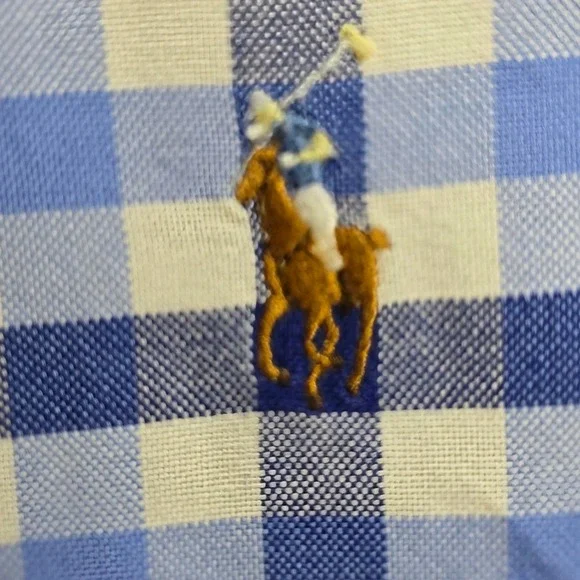 Ralph Lauren‎ Men's XL Gingham Button Down Shirt Blue Classic Fit Cotton - Picture 4 of 10